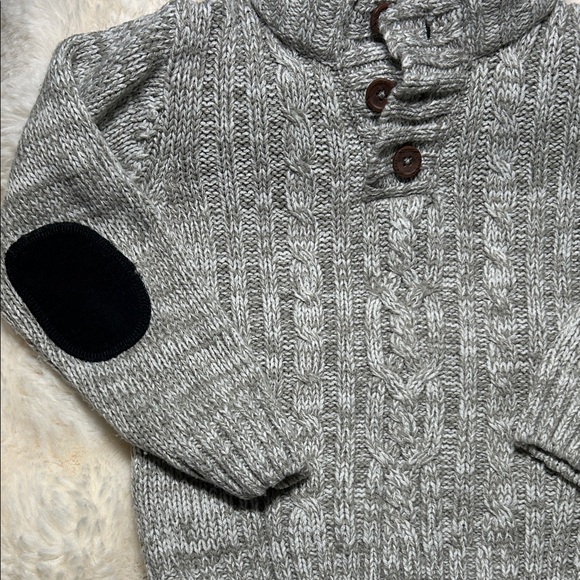 Gray Cable Knit Boys 3T  Sweater with Elbow Patches - Picture 2 of 4
